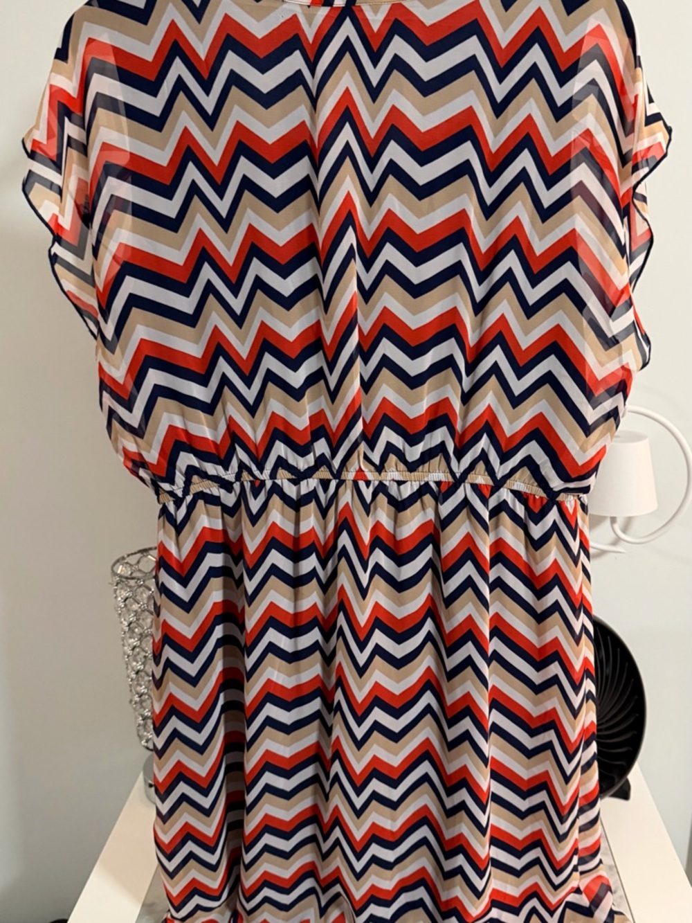 Enfocus Studio Navy, Red, Cream Chevron-Accent Dress